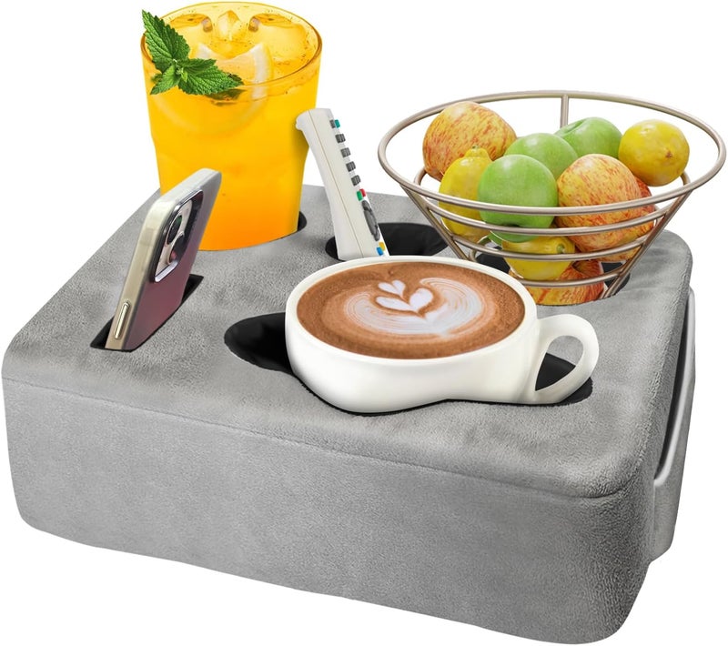 NISDOING Couch Bed Cup Holder Pillow, 5 Hole Couch Drink Holder! Keep Drinks Hand Side and KeepTemp, Prevent Spills and Use Anywhere. Cup Holder for Couch, Bed,Camping,RV,Car,Beach. Gray - Image 1